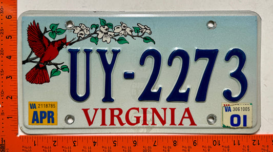 2001 Virginia #UY-2273 Cardinal Passenger License Plate