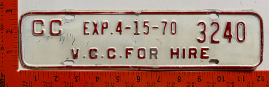 1970 Virginia #CC 3240 VCC Common Carrier License Plate