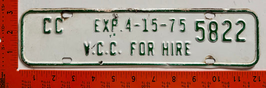 1975 Virginia #CC 5822 VCC Common Carrier License Plate