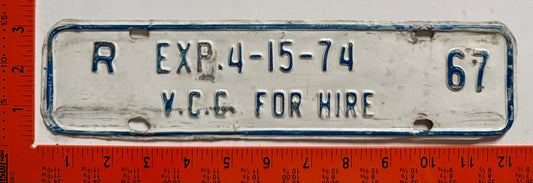 1974 Virginia #R 67 VCC Rental Car License Plate