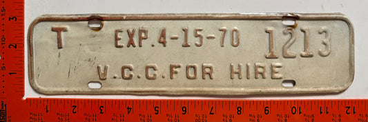 1970 Virginia #T 1213 VCC Taxi License Plate