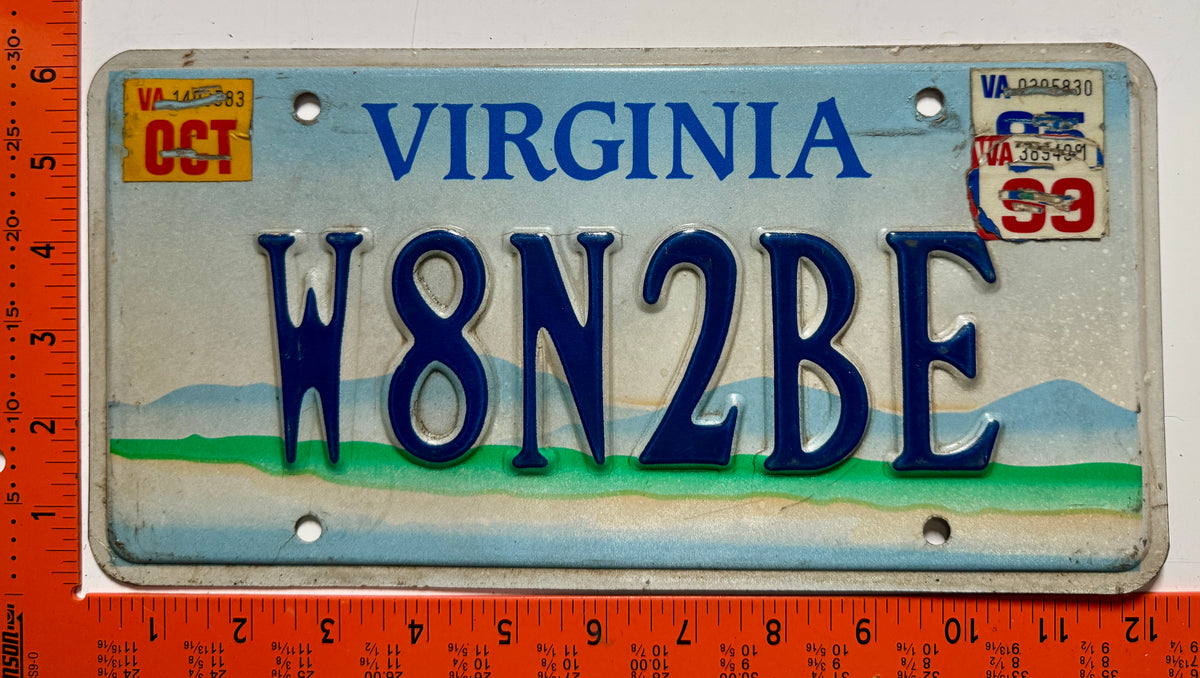 1999 Virginia #W8N2BE Passenger Vanity License Plate