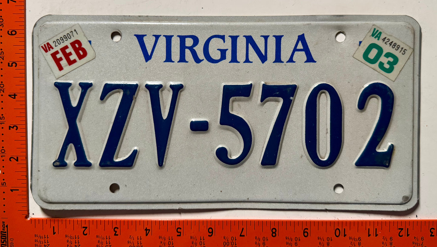 2003 Virginia #XZV-5702 Passenger License Plate