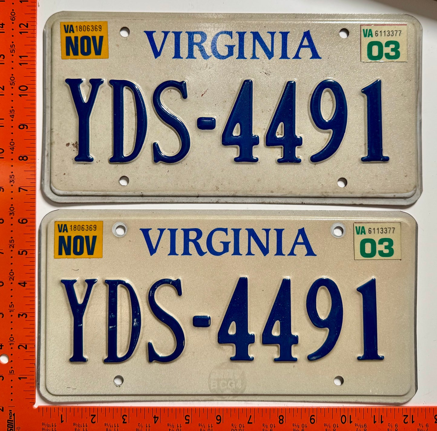 2003 Virginia #YDS-4491 Passenger License Plate Pair