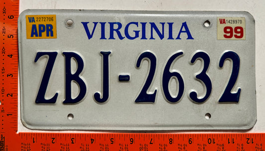 1999 Virginia #ZBJ-2632 Passenger License Plate