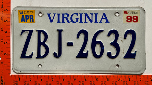 1999 Virginia #ZBJ-2632 Passenger License Plate (Crafter)
