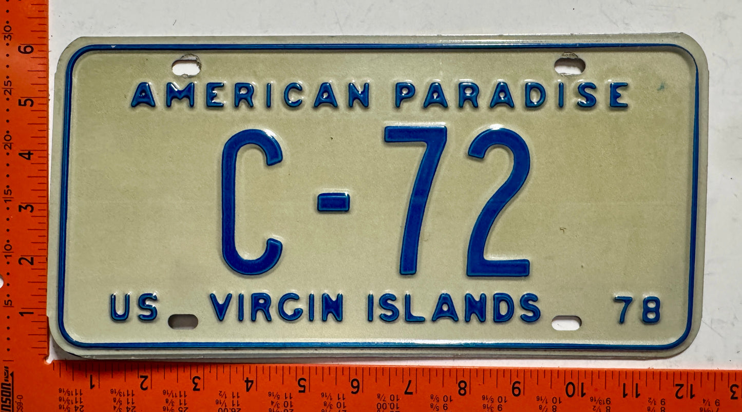1978 Virgin Islands #C-72 Passenger License Plate
