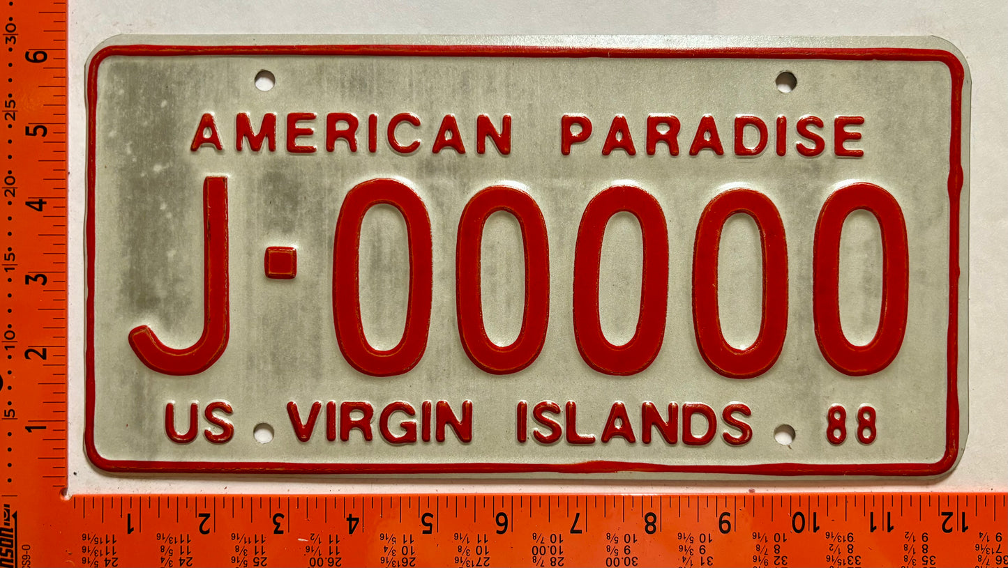 1988 Virgin Islands #J-00000 Passenger Sample License Plate