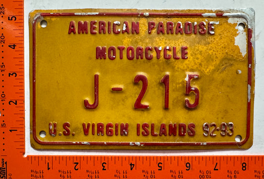 1992/1993 Virgin Islands #J-216 Motorcycle License Plate