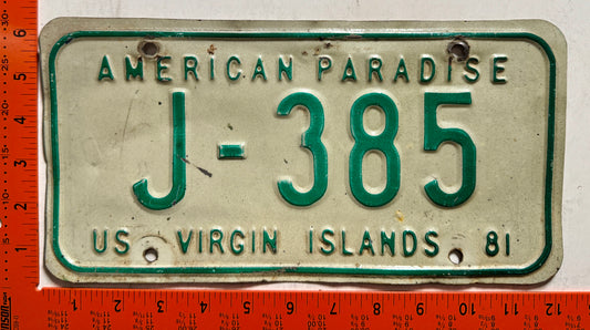 1981 Virgin Islands #J-385 Passenger License Plate