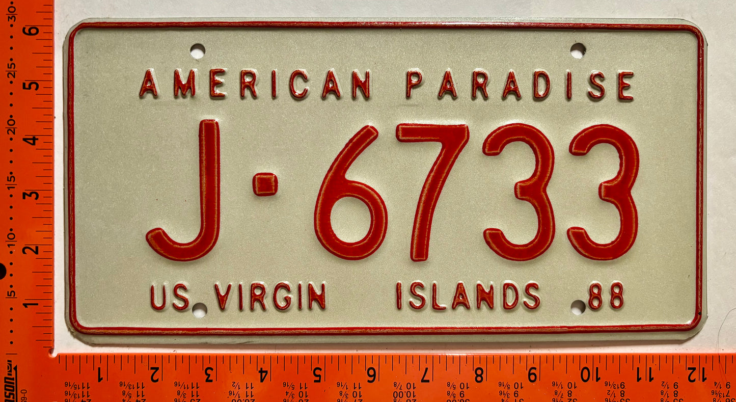 1988 Virgin Islands #J-6733 Passenger License Plate