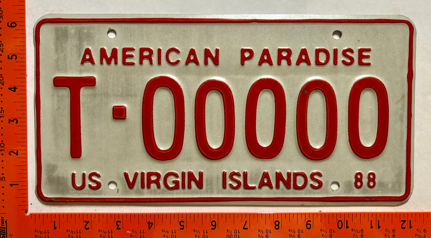 1988 Virgin Islands #T-00000 Passenger Sample License Plate