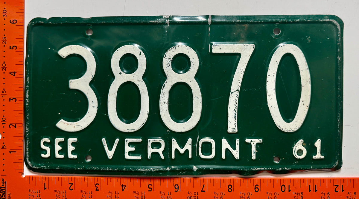 1961 Vermont #38870 Passenger License Plate