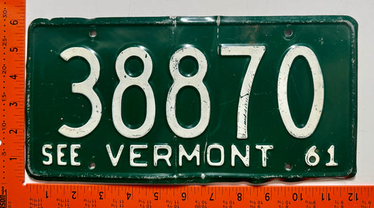 1961 Vermont #38870 Passenger License Plate