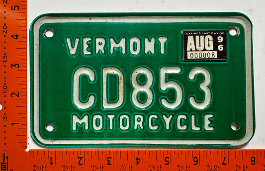 1996 Vermont #CD853 Motorcycle License Plate