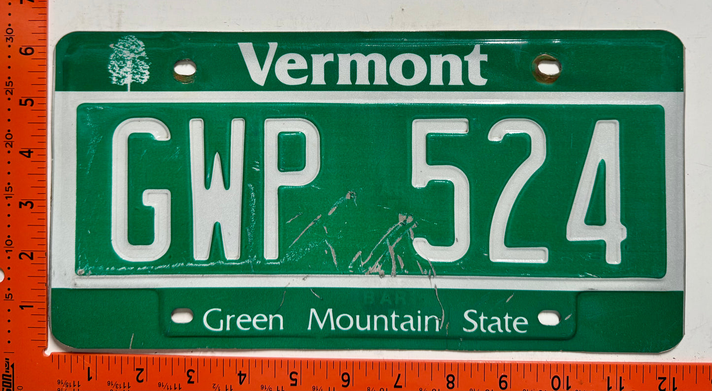 undated Vermont #GWP 524 Passenger License Plate
