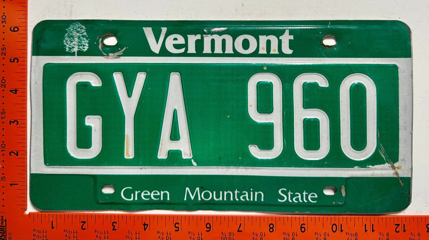 undated Vermont #GYA 960 Passenger License Plate