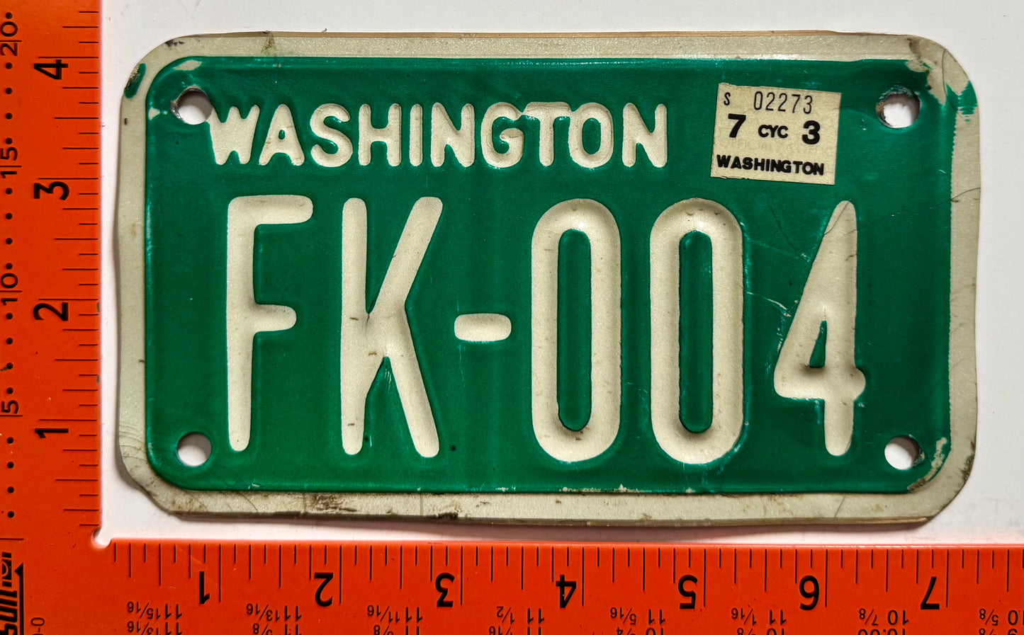 1973 Washington #FK-004 Motorcycle License Plate