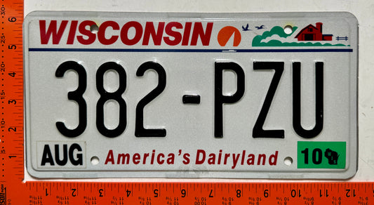 2010 Wisconsin #382-PZU Passenger License Plate