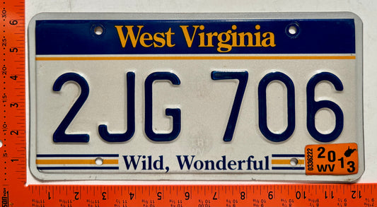 2013 West Virginia #2JG 706 Passenger License Plate