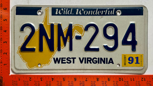 1991 West Virginia #2NM-294 Passenger License Plate