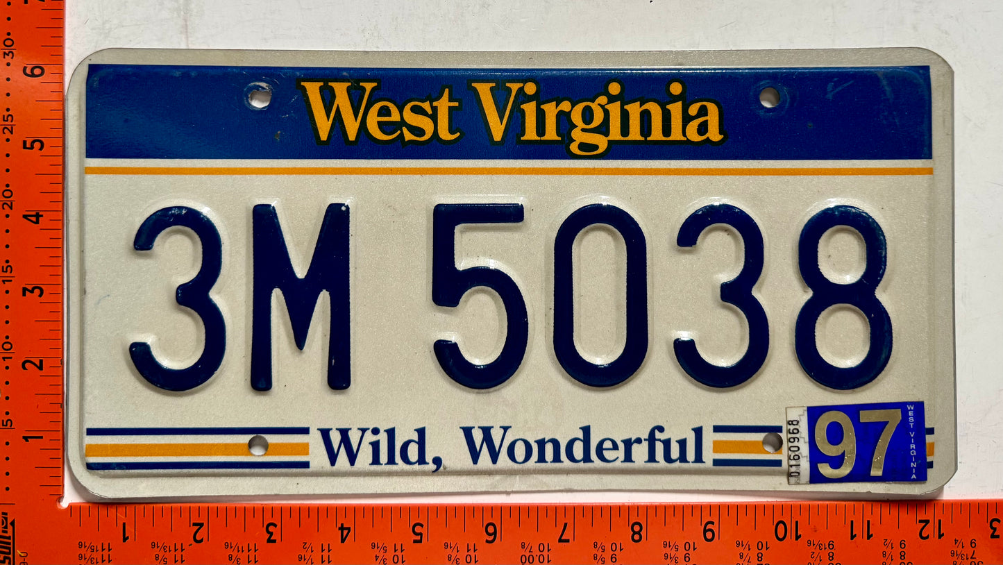 1997 West Virginia #3M 5038 Passenger License Plate