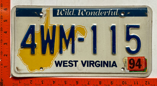 1994 West Virginia #4WM-115 Passenger License Plate