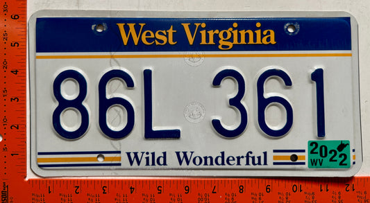 2022 West Virginia #86L 361 Passenger License Plate
