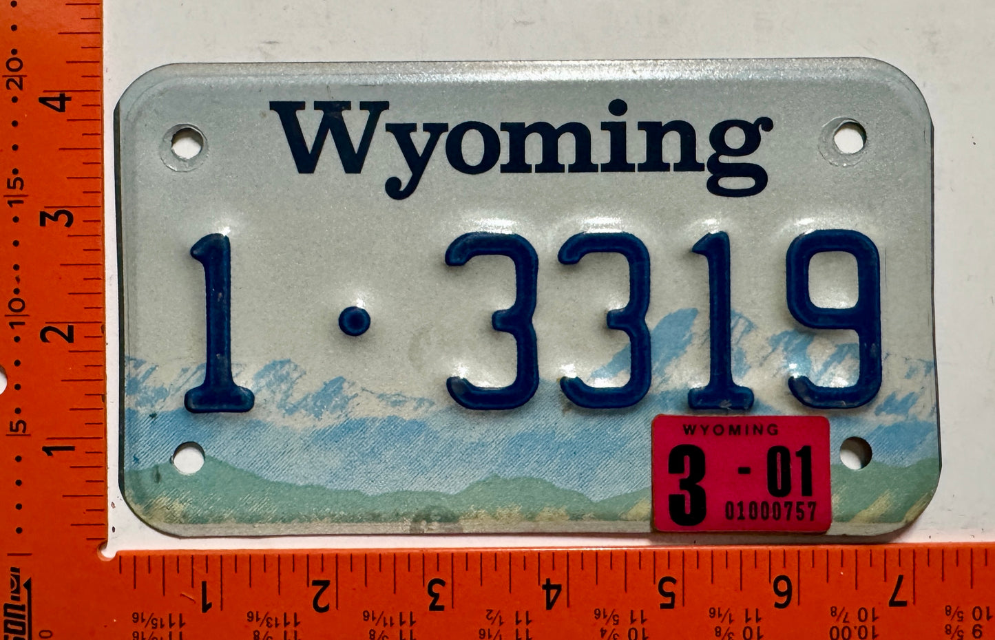 2001 Wyoming #1-3319 Motorcycle License Plate