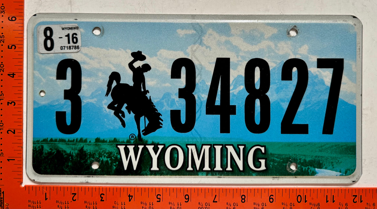 2016 Wyoming #3 34827 Passenger License Plate